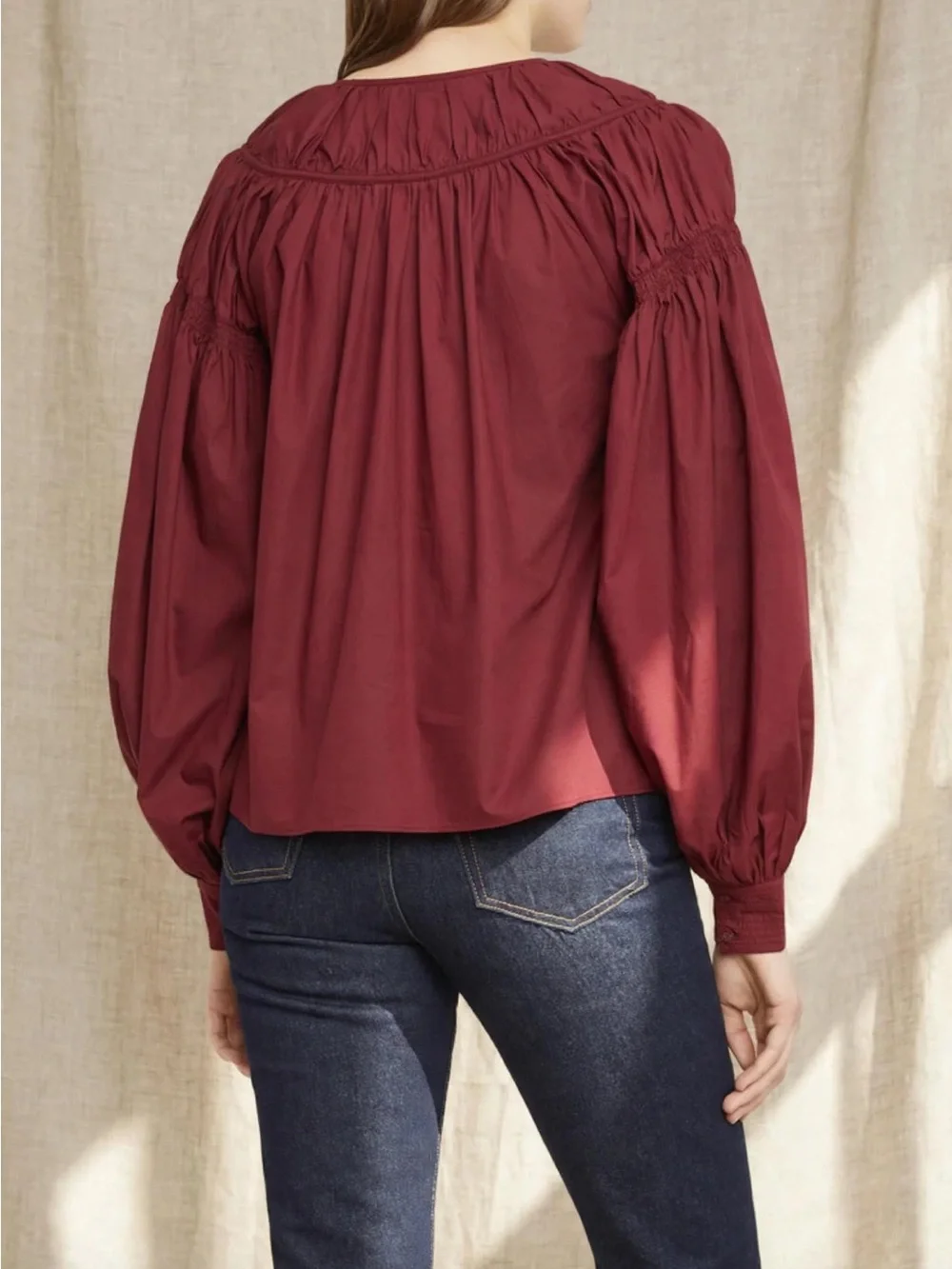 Ulla Johnson Ora blouse Women's Burgundy V-Neck Peasant Blouse Sz 10